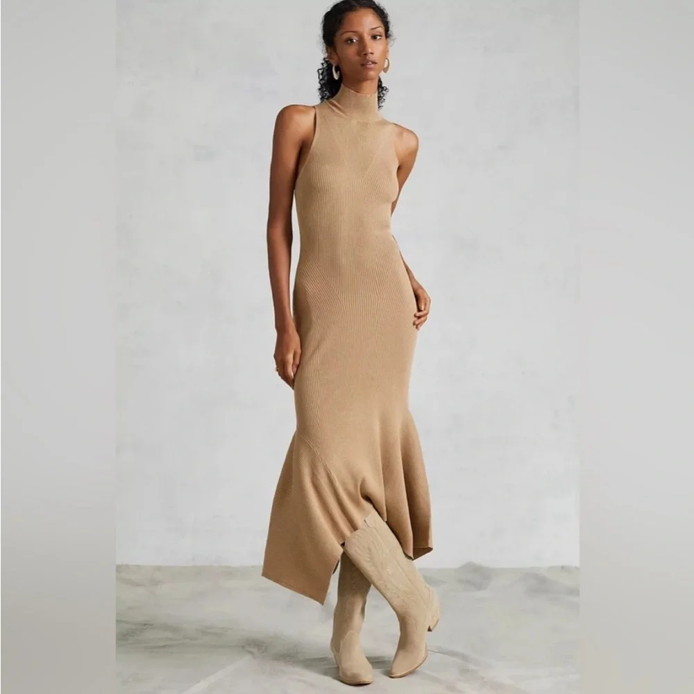 Anthropologie Mock Neck Midi Dress Tan size XL - Picture 2 of 15